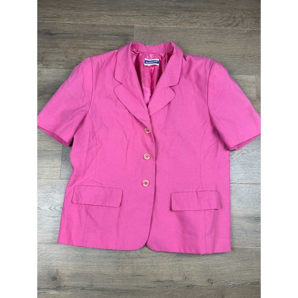 Pendleton Classic Pink Short Sleeve Blazer Jacket Size 14 Vintage Made in USA